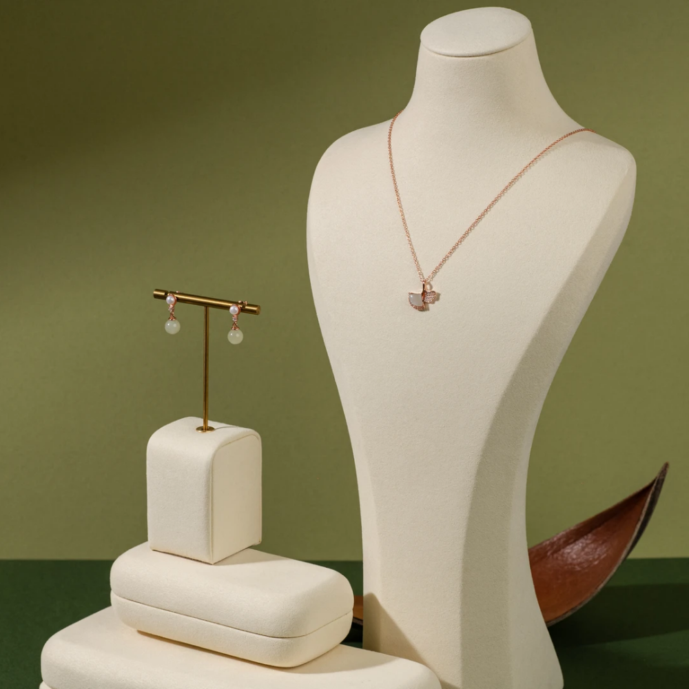 Celestial Radiance -  Hetian Jade Collection  Jewelry Set “"Apricot Glow and Jade Radiance" Hetian Jade Jewelry Set