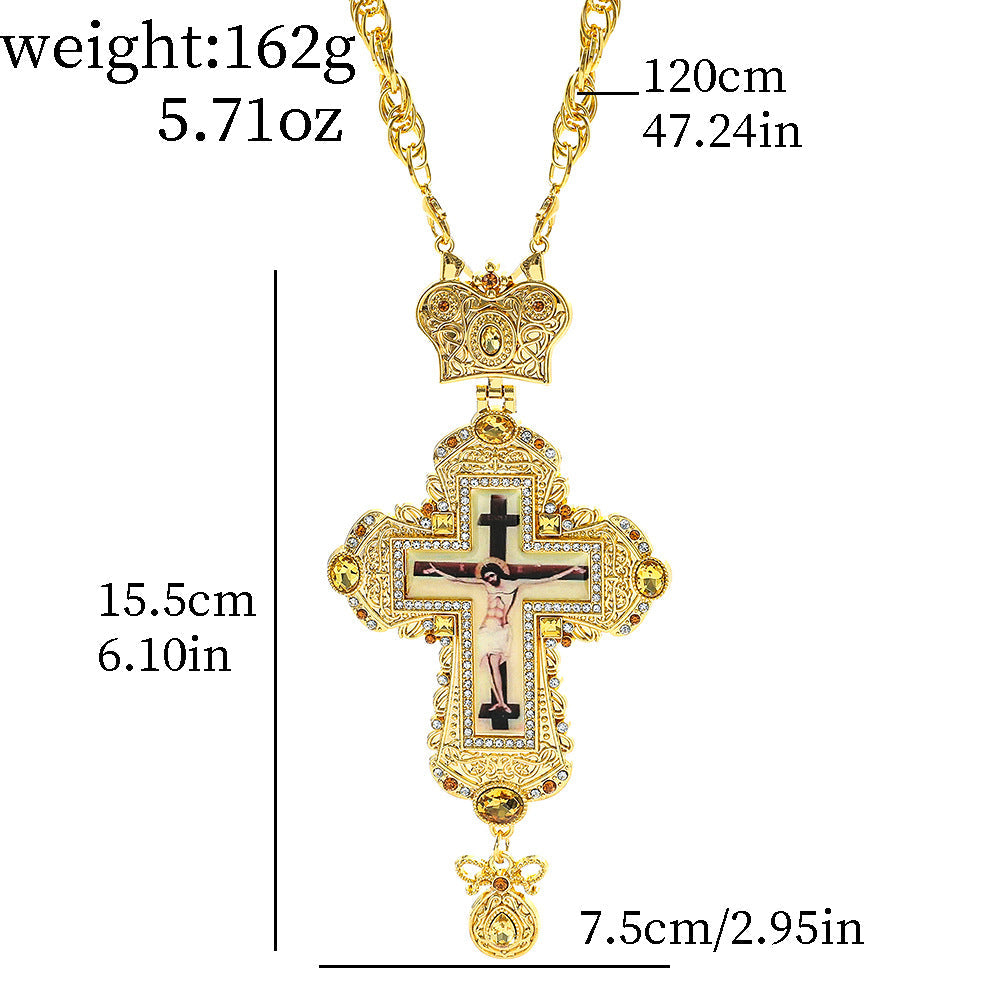 European and American Retro Style Cross Hip-Hop Necklace for Men and Women, 18k Gold-Plated Alloy Pendant