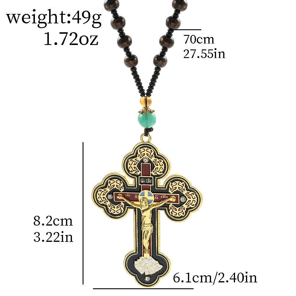 European and American Retro Style Cross Hip-Hop Necklace for Men and Women, 18k Gold-Plated Alloy Pendant