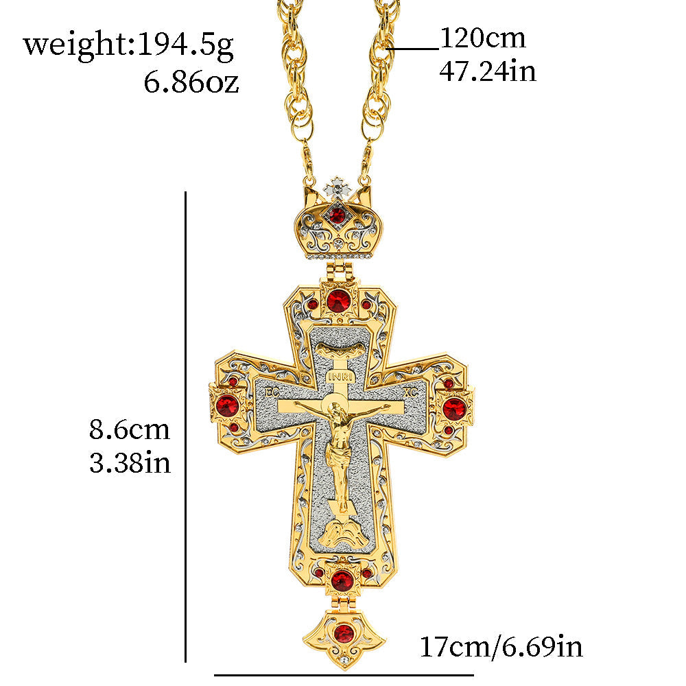 European and American Retro Style Cross Hip-Hop Necklace for Men and Women, 18k Gold-Plated Alloy Pendant